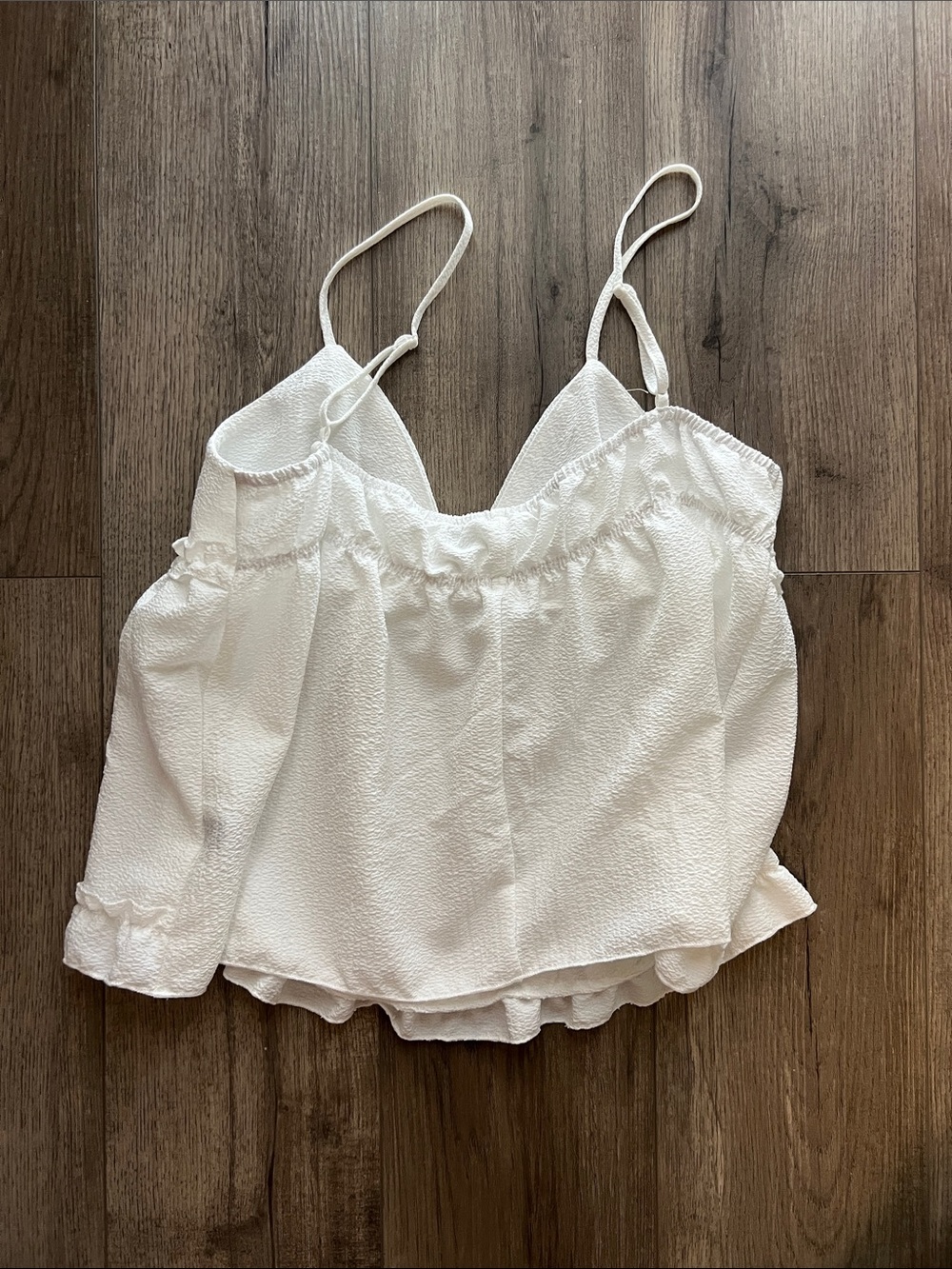 White Ruffled Spaghetti Strap Camisole - Picture 2 of 2